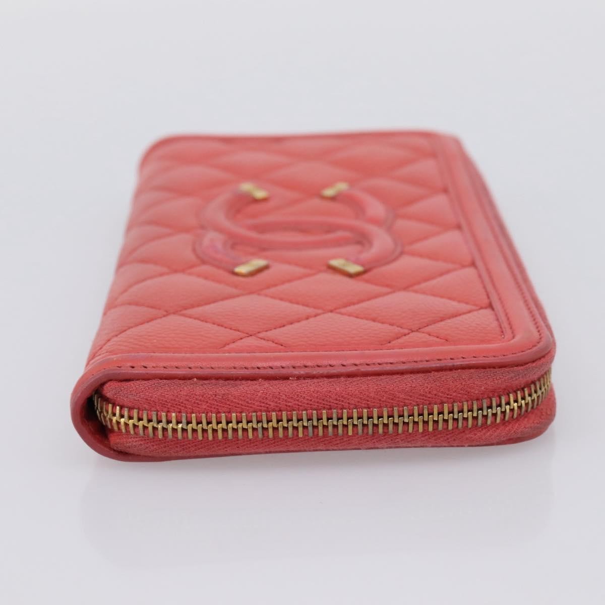 Chanel Filigree Zip Around Quilted Caviar Orange Calfskin Wallets Accessory (Pre-Owned)
