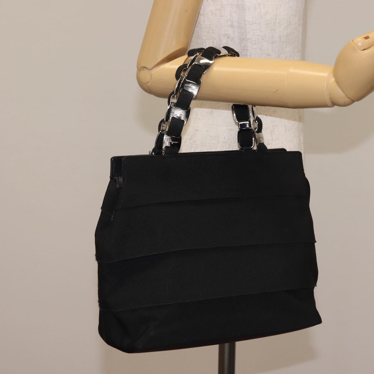 Salvatore Ferragamo Vala Canvas Black Canvas Handbag (Pre-Owned)