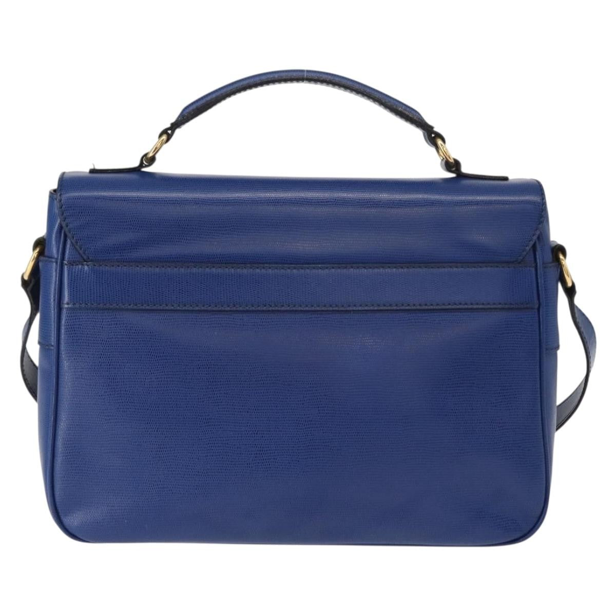 Celine Vintage Circle Logo Leather Blue Leather Shoulder Bag Bag (Pre-Owned)