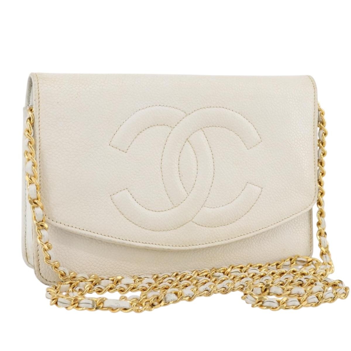Chanel Vintage Timeless Wallet On Chain Caviar White Leather Crossbody Bag Bag (Pre-Owned)
