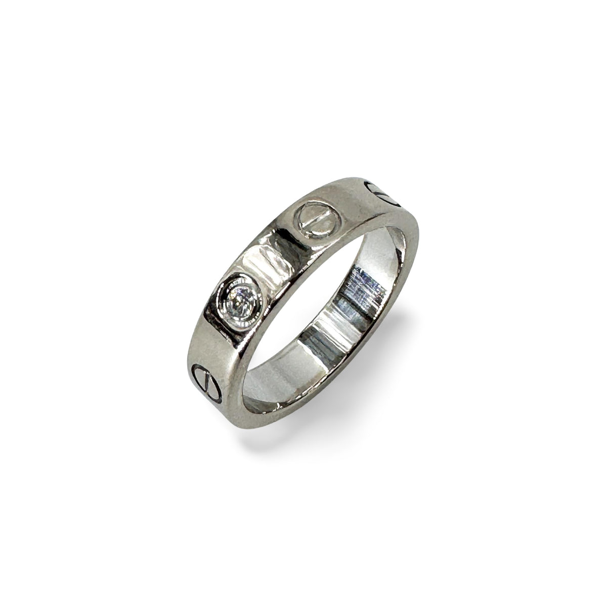 Cartier Love 3 Diamonds Band 18K White Gold With Diamond Silver Gold Ring Jewelry (Pre-Owned)