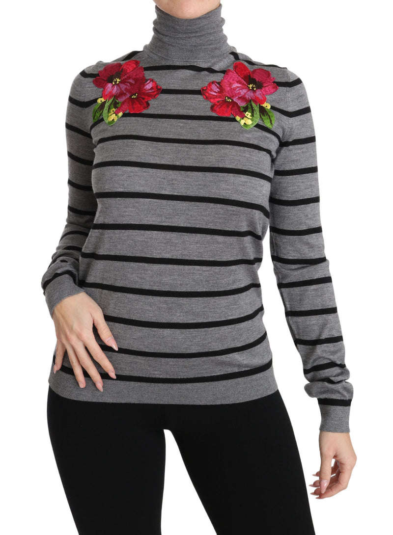 Dolce & Gabbana Gray Cashmere Silk Turtleneck Women's Sweater