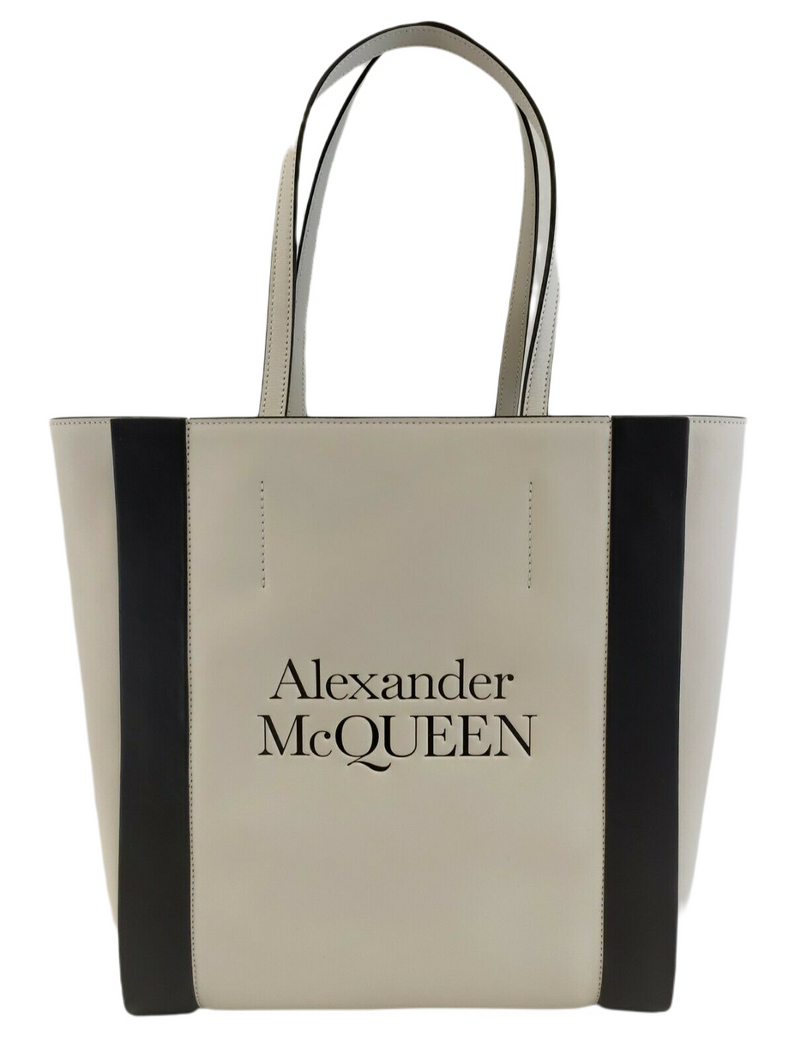 Alexander McQueen Ivory Leather Signature Logo Shopper Tote