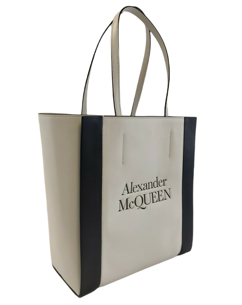 Alexander McQueen Ivory Leather Signature Logo Shopper Tote