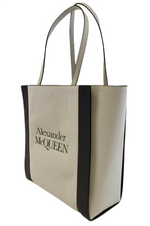 Alexander McQueen Ivory Leather Signature Logo Shopper Tote