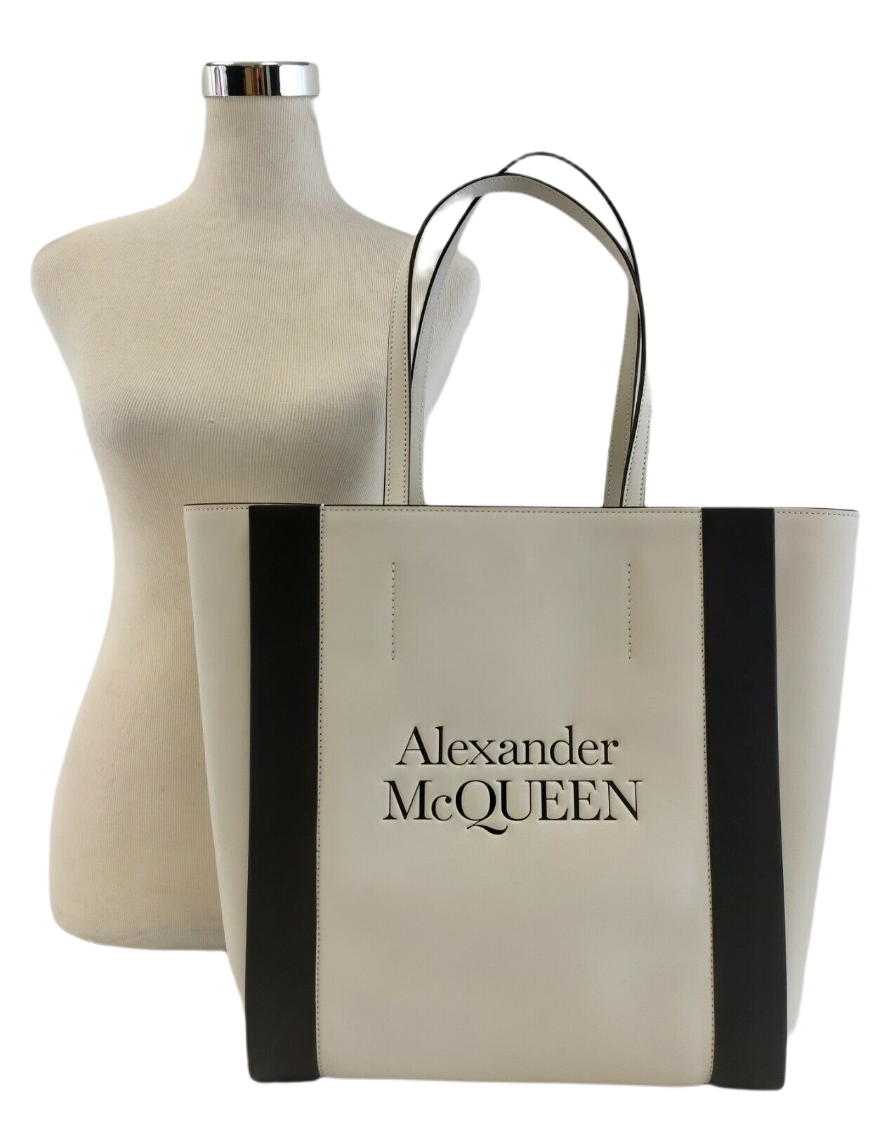 Alexander McQueen Ivory Leather Signature Logo Shopper Tote