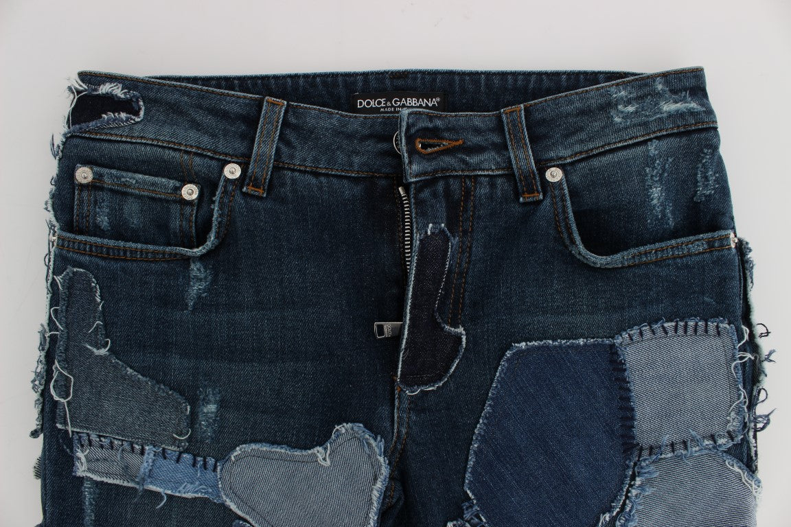 Dolce & Gabbana Stretch Blue Patchwork Jeans Women's Shorts