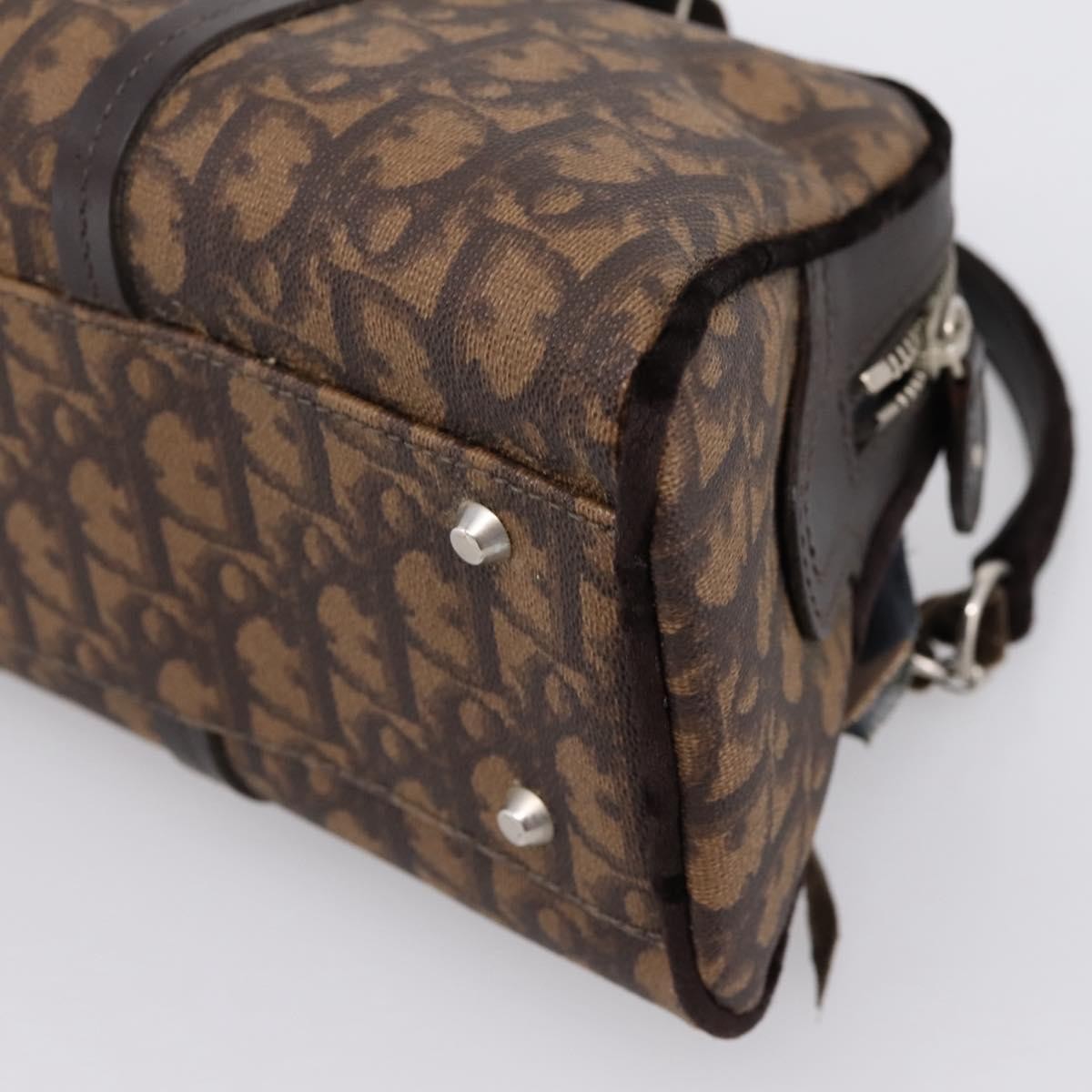 Christian Dior Vintage Trotter Romantique Zip Satchel Diorissimo Coated Canvas Brown Canvas Handbag (Pre-Owned)