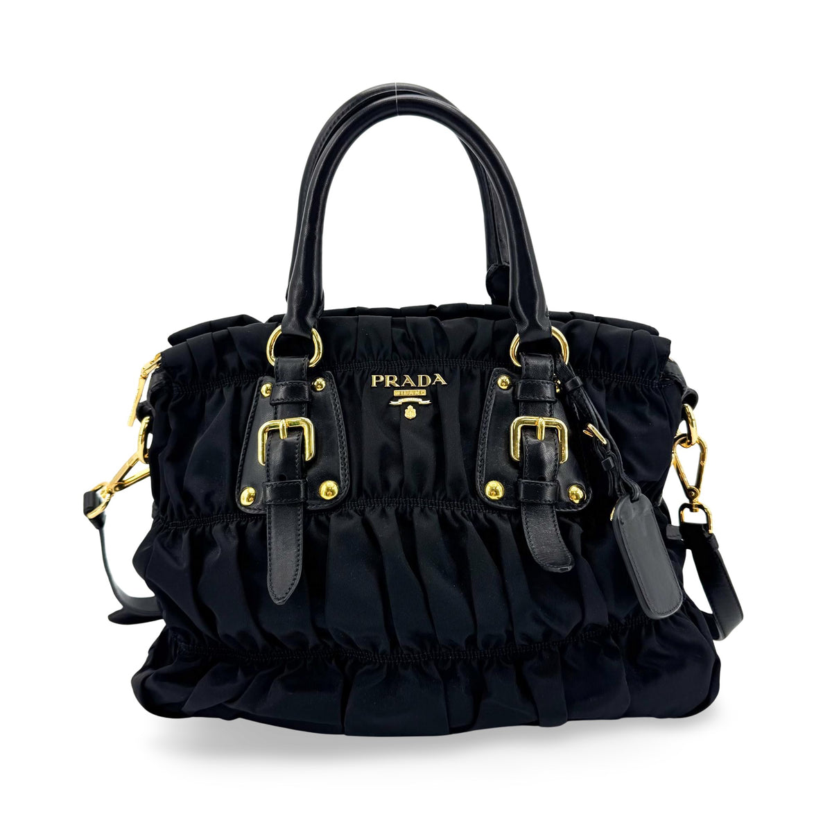 Prada Gaufre Nappa Leather Black Nylon Tote Bag Bag (Pre-Owned)