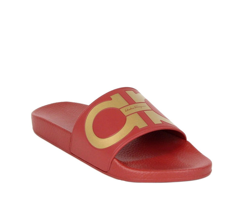 Salvatore Ferragamo Men's Groove Red Rubber Sandal