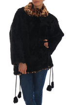 Dolce & Gabbana Black Lamb Leopard Print Fur Coat Women's Jacket