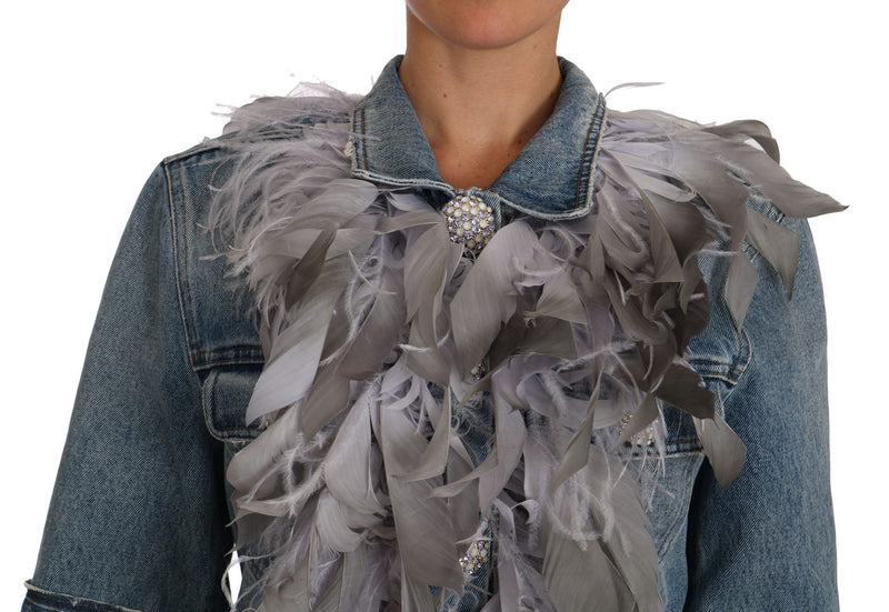 Dolce & Gabbana Denim Jacket Feathers Embellished Women's Buttons