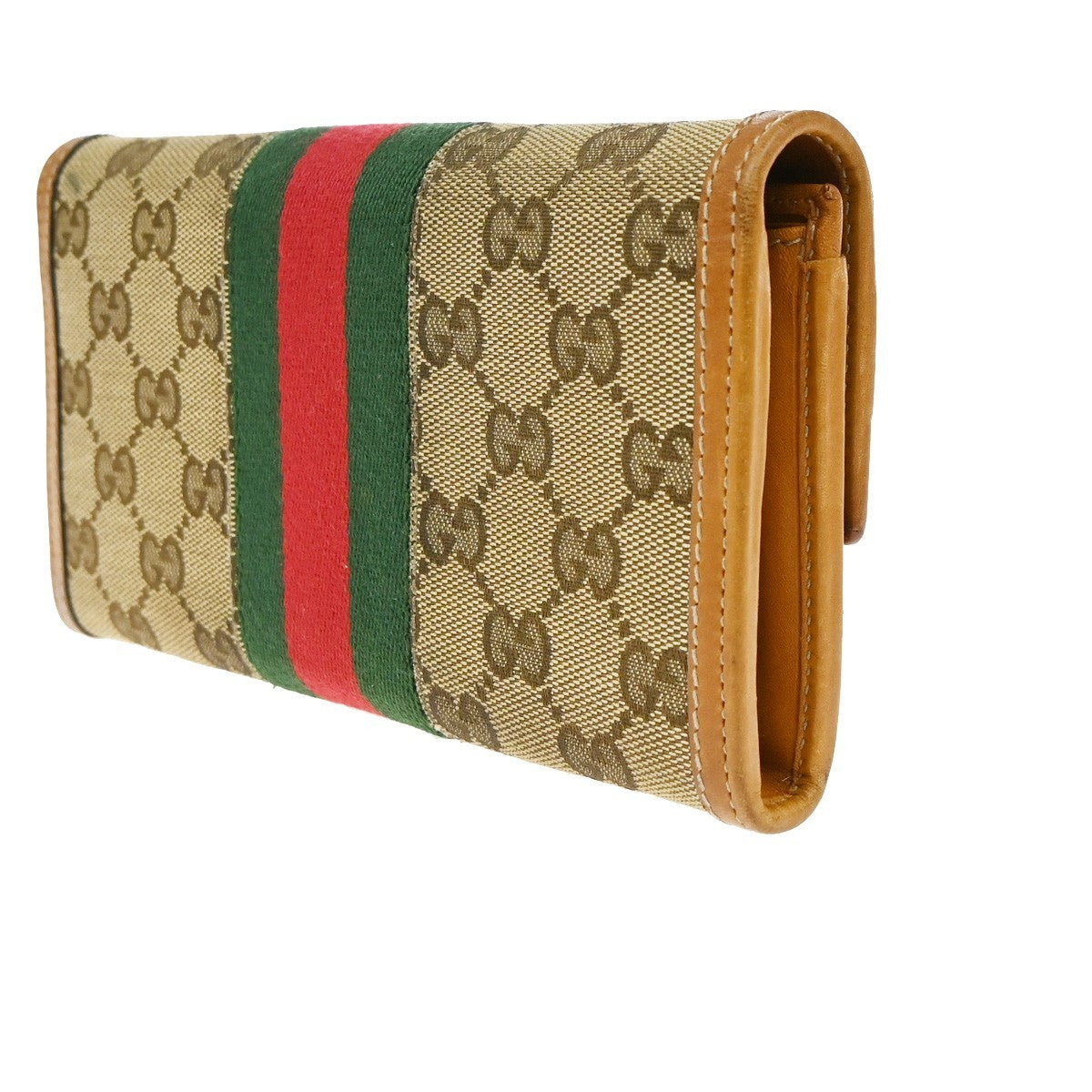 Gucci Vintage Horsebit Continental Gg Canvas And Leather Brown Canvas Wallets Accessory (Pre-Owned)