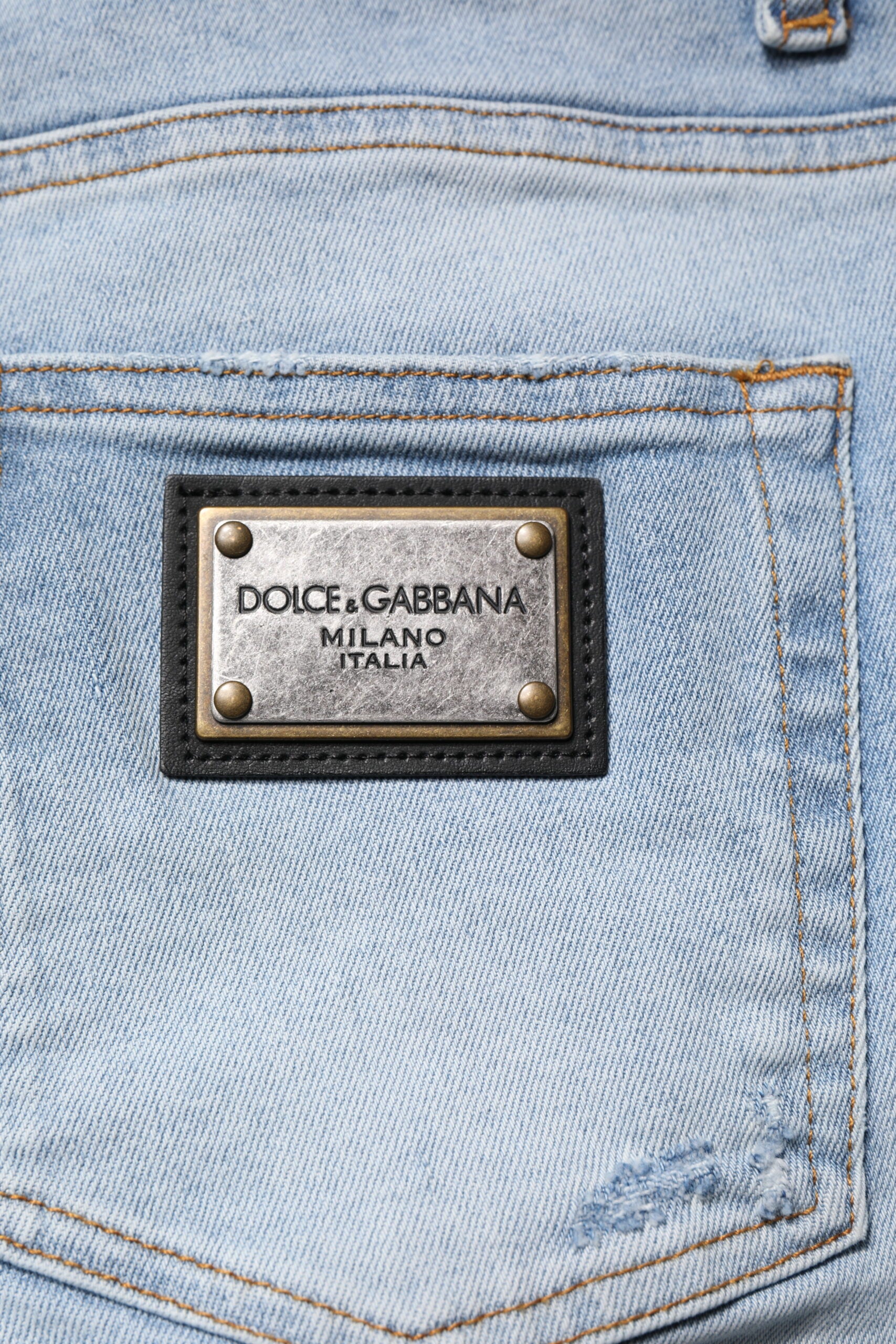 Dolce & Gabbana Blue Tattered Cotton Skinny Men Denim Men's Jeans