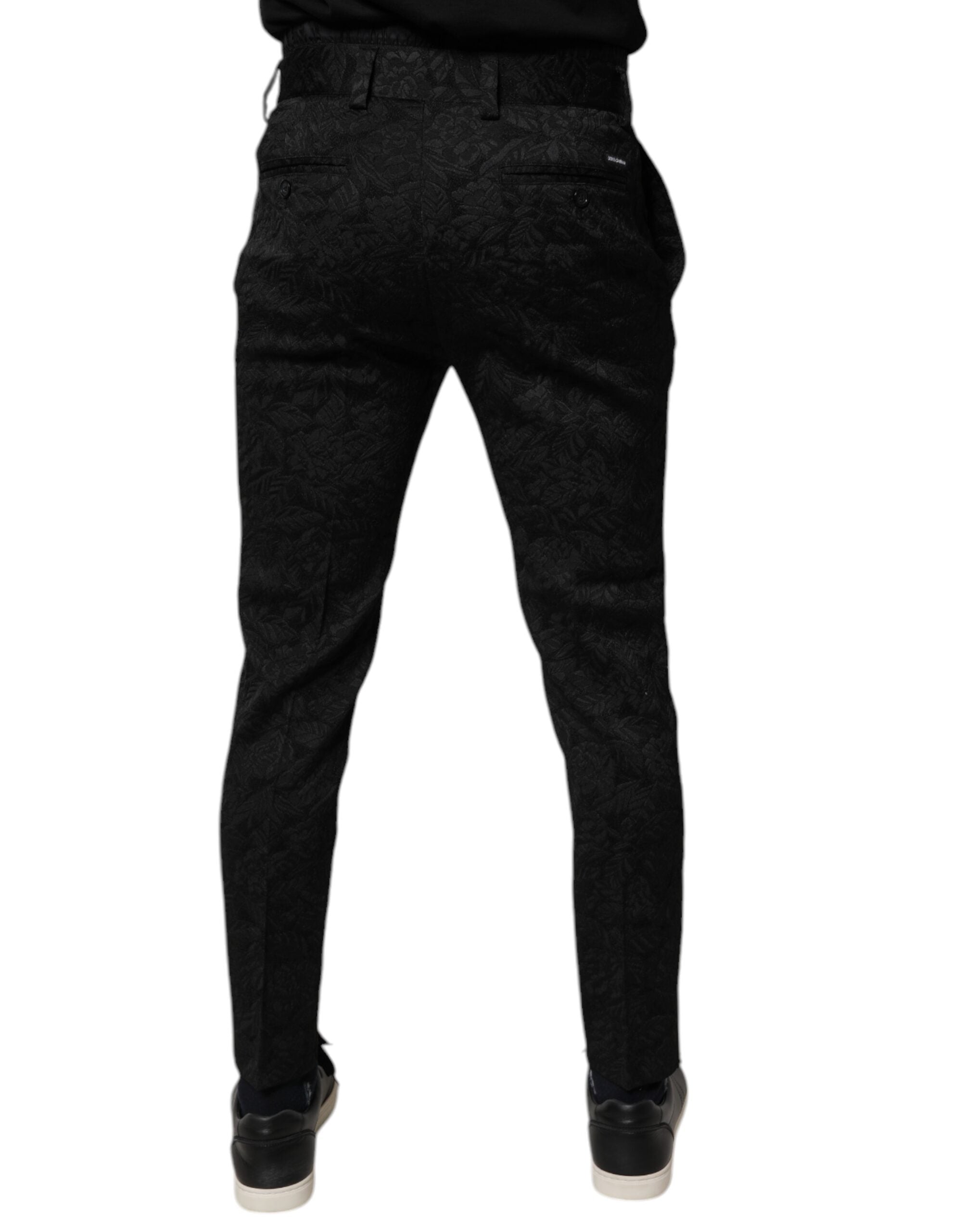 Dolce & Gabbana Black Brocade Polyester Skinny Dress Men's Pants