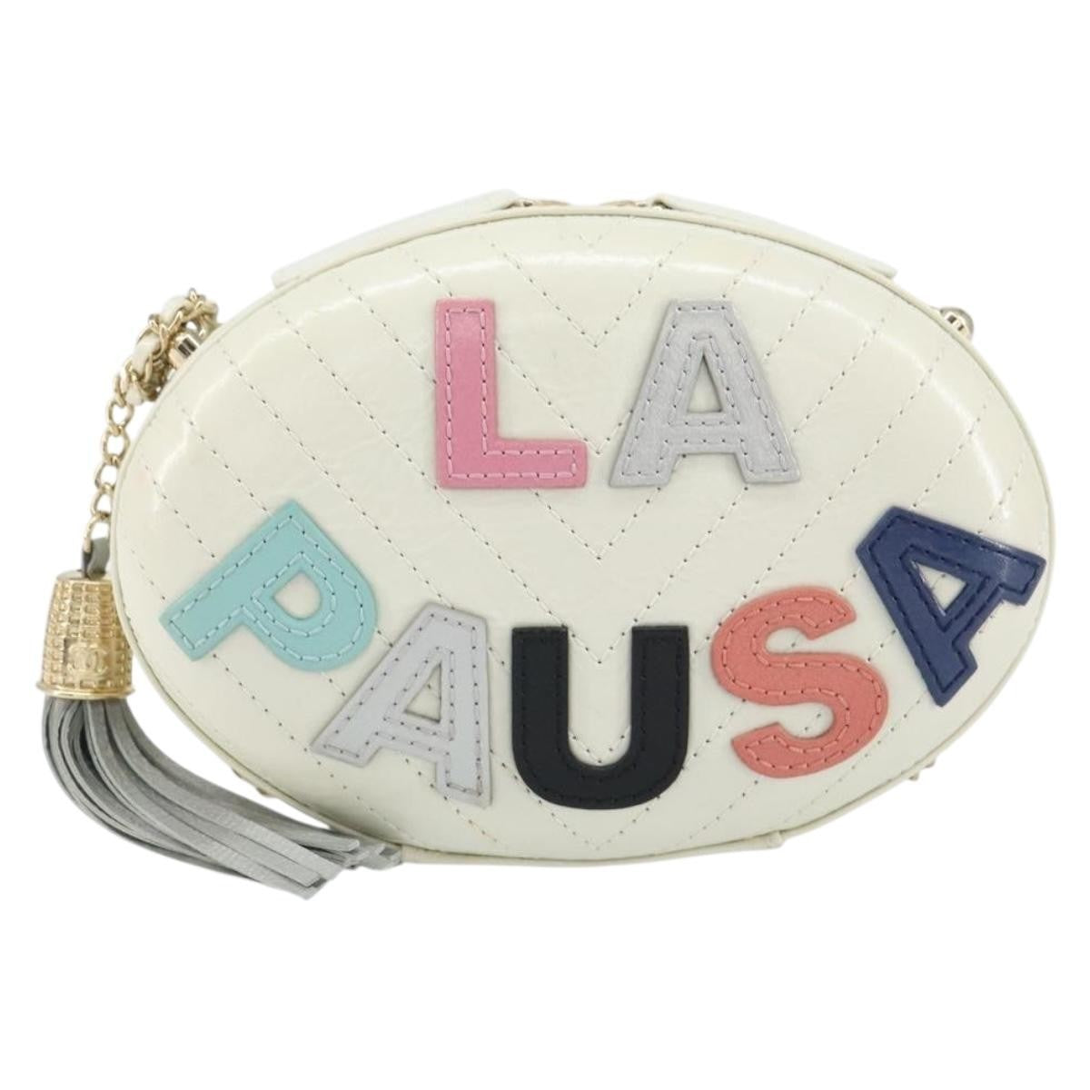 Chanel La Pausa Evening Chevron Lambskin With Applique White Leather Shoulder Bag Bag (Pre-Owned)