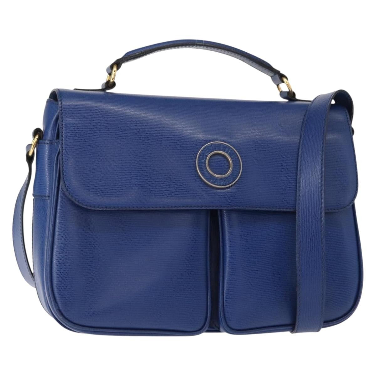 Celine Vintage Circle Logo Leather Blue Leather Shoulder Bag Bag (Pre-Owned)