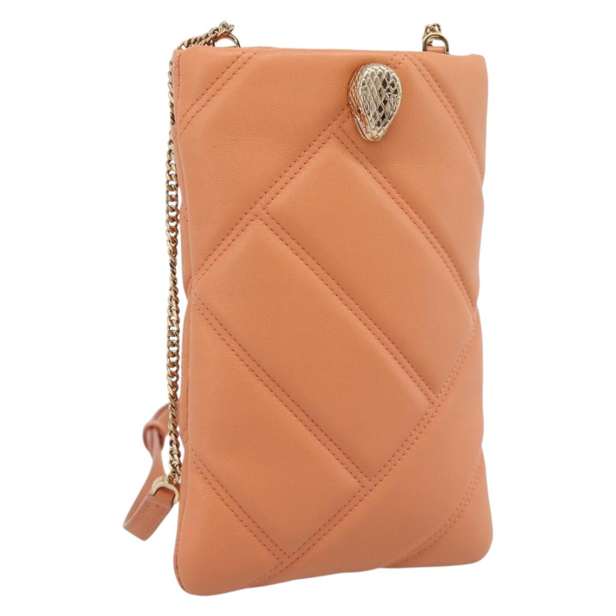 Bvlgari Serpenti Cabochon Phone Holder On Chain Diagonal Quilted Leather Orange Leather Clutche & Pouche Bag (Pre-Owned)