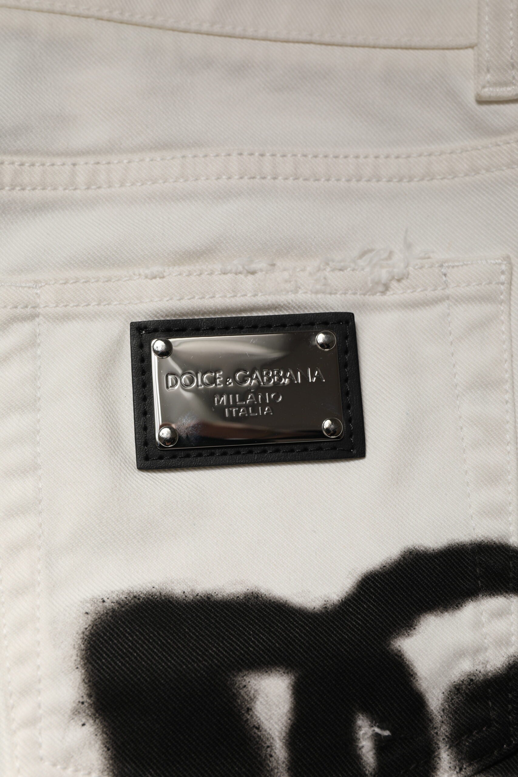 Dolce & Gabbana White Tattered Graffiti Skinny Denim Men's Jeans (Pre-Owned)
