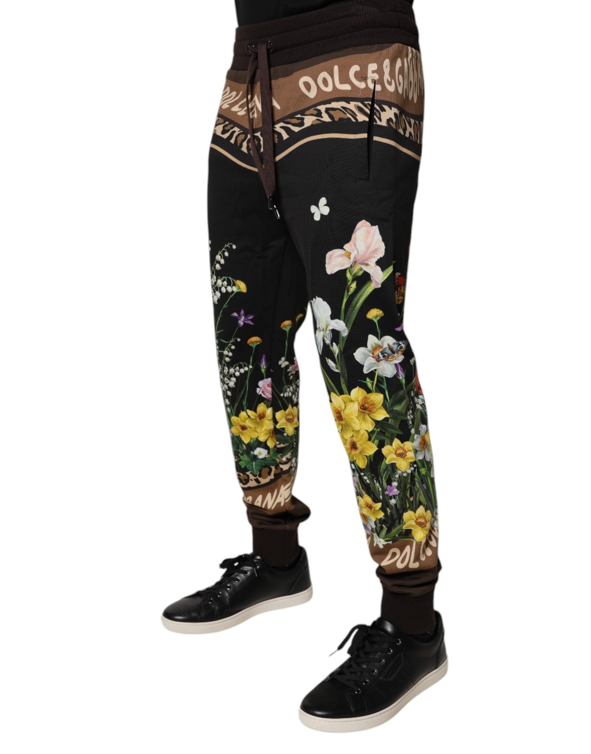 Dolce & Gabbana Black Floral Cotton Jogger SweatMen's Men's Pants