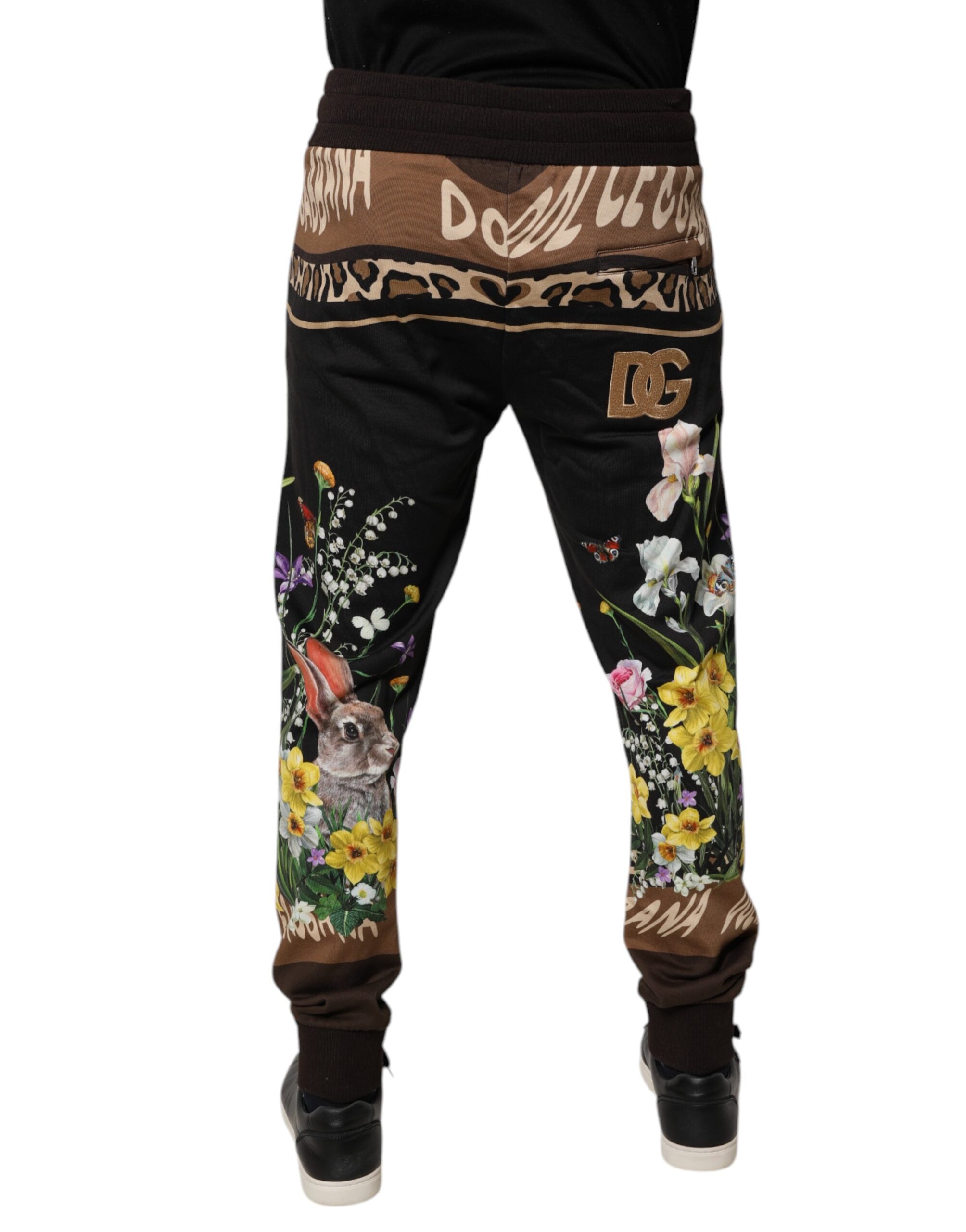 Dolce & Gabbana Black Floral Cotton Jogger SweatMen's Men's Pants