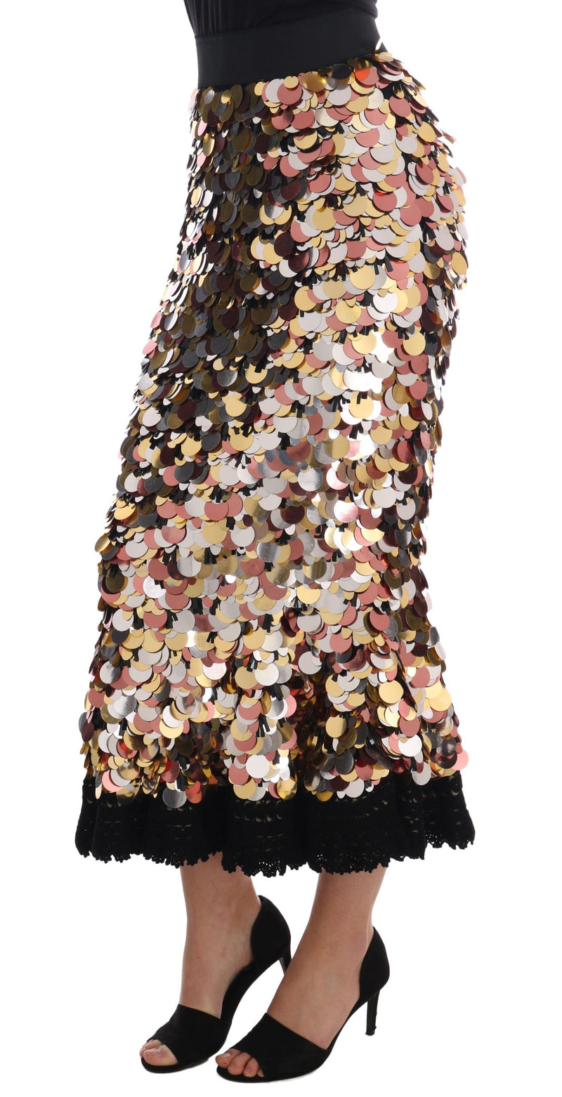 Dolce & Gabbana Gold Sequined Peplum High Waist Women's Skirt