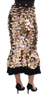 Dolce & Gabbana Gold Sequined Peplum High Waist Women's Skirt