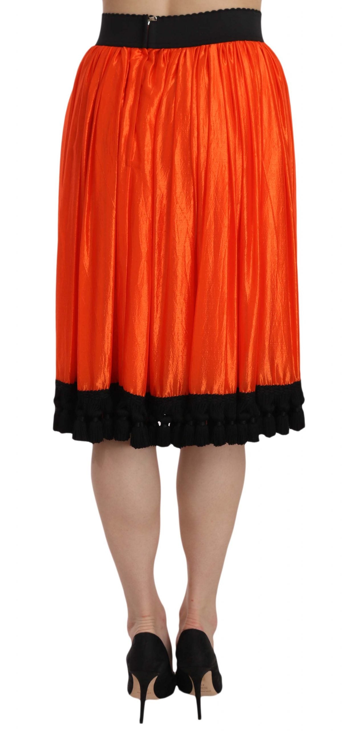 Dolce & Gabbana High-Waist Black & Orange Knee-Length Women's Skirt
