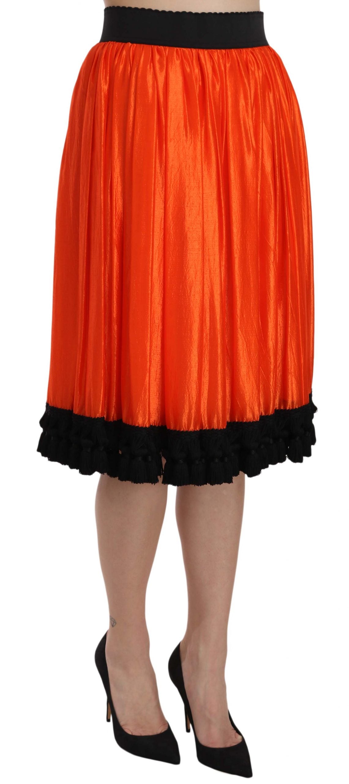 Dolce & Gabbana High-Waist Black & Orange Knee-Length Women's Skirt