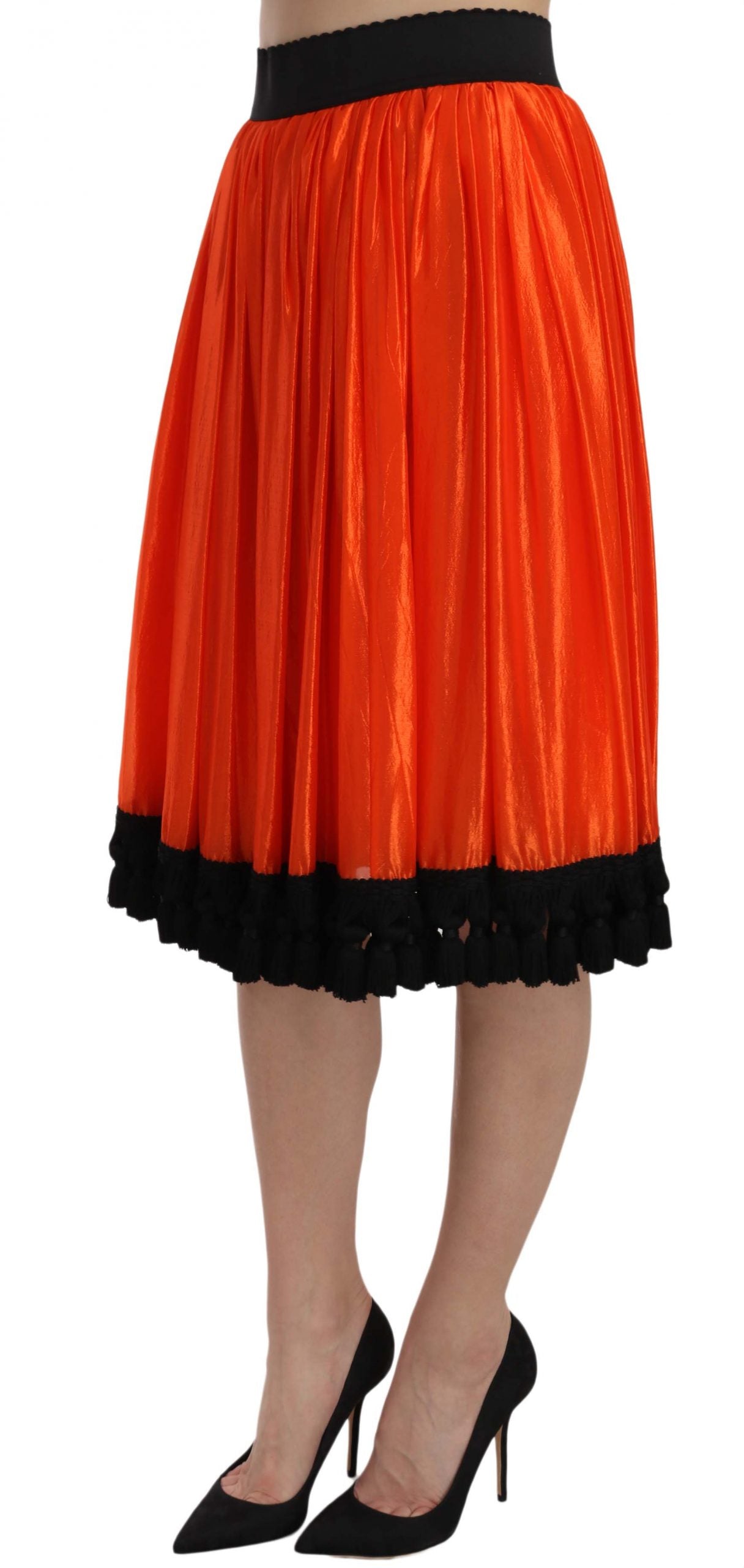 Dolce & Gabbana High-Waist Black & Orange Knee-Length Women's Skirt