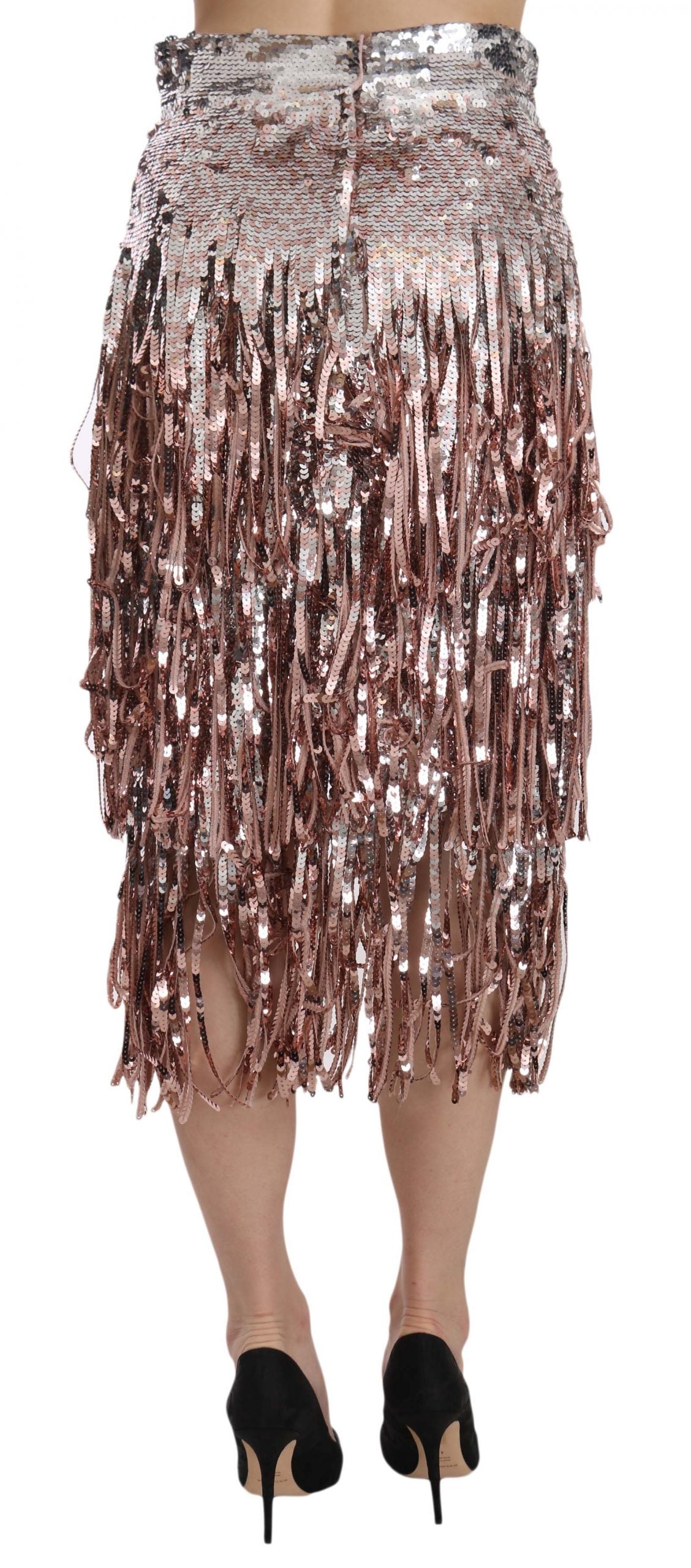 Dolce & Gabbana Sequin Embellished Fringe Midi Pencil Women's Skirt