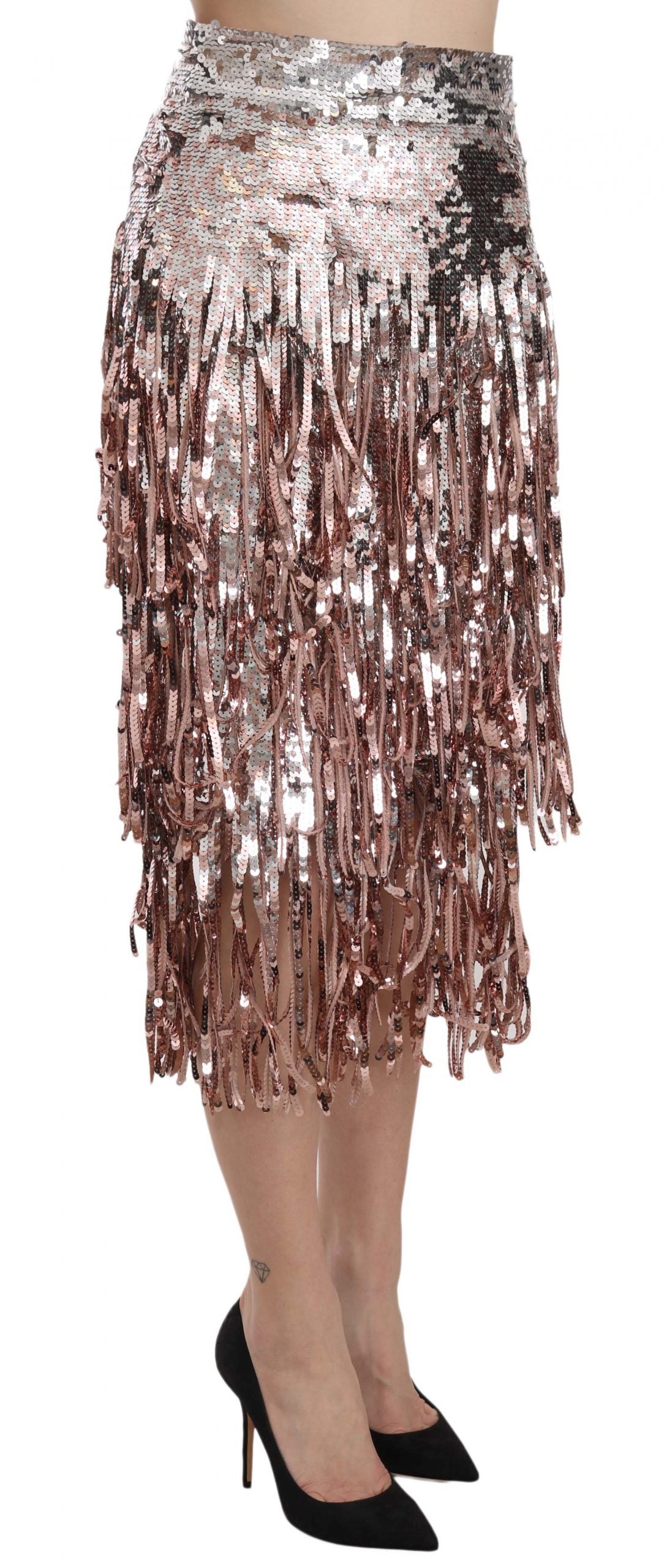 Dolce & Gabbana Sequin Embellished Fringe Midi Pencil Women's Skirt