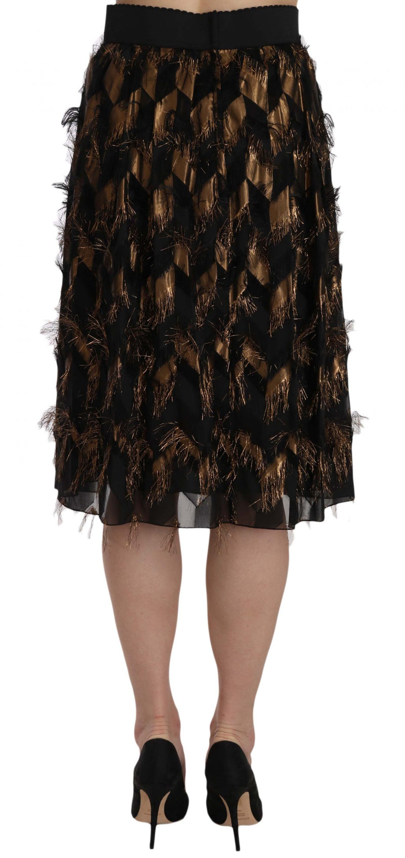 Dolce & Gabbana Elegant Gold Black Silk Blend High Waist Women's Skirt