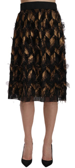 Dolce & Gabbana Elegant Gold Black Silk Blend High Waist Women's Skirt