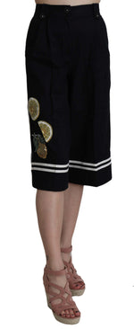Dolce & Gabbana Black Cotton Cropped Embellished Women's Pants