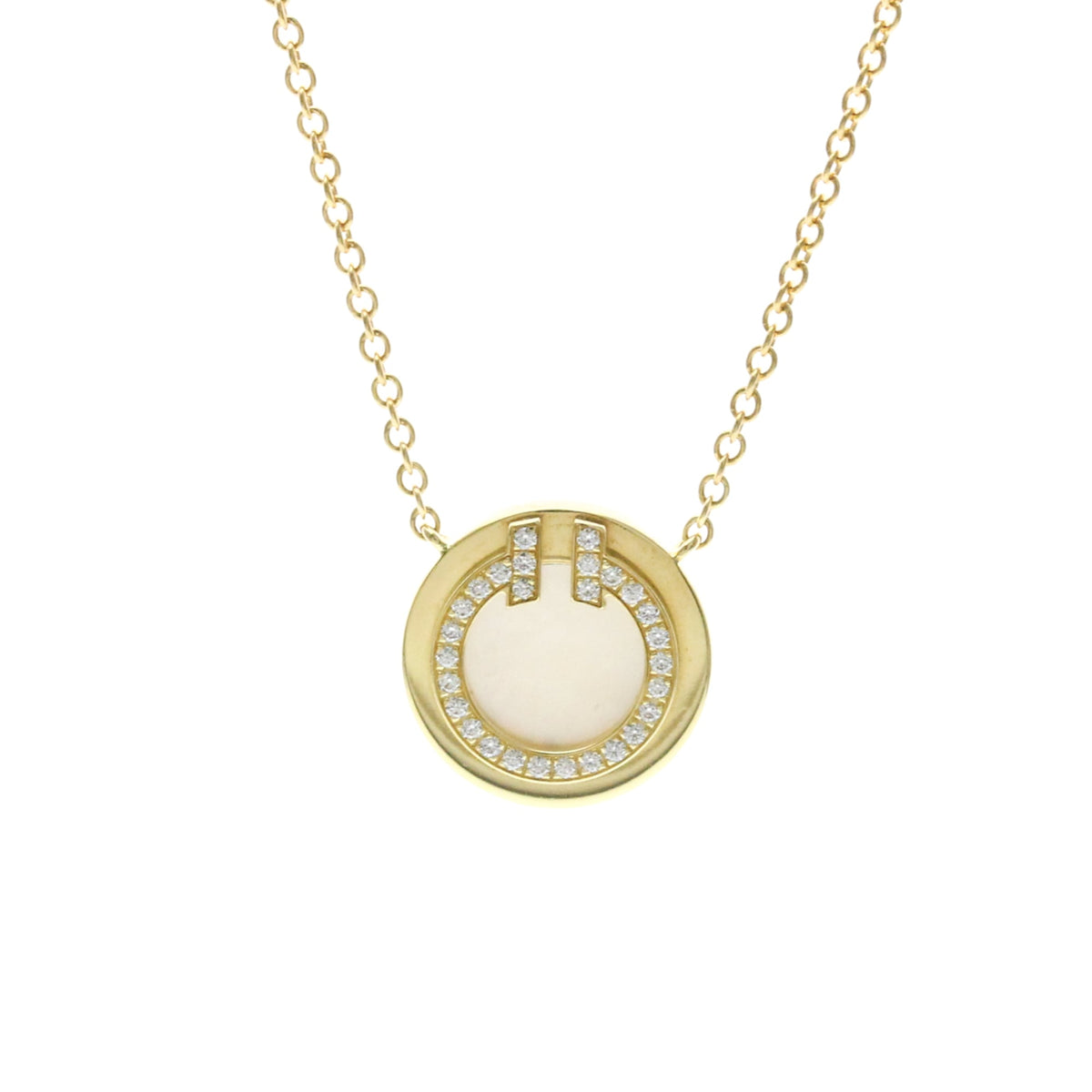 Tiffany & Co. T Circle Pendant 18K Yellow Gold With Diamonds And Mother Of Pearl Gold Yellow_Gold Necklace Jewelry (Pre-Owned)