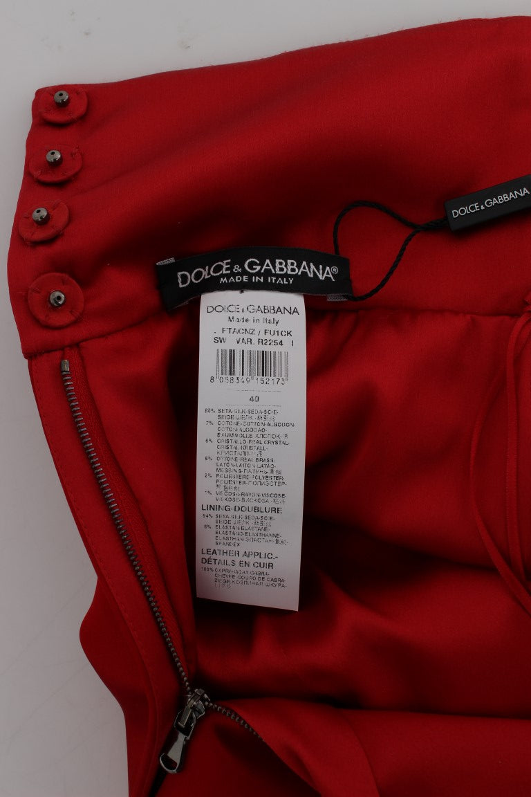 Dolce & Gabbana Red Silk Crystal Roses Women's Shorts