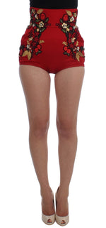 Dolce & Gabbana Elegant Silk Red Embroidered Mini Women's Shorts