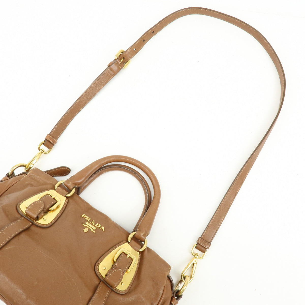 Prada Convertible Belted Satchel Soft Calf Brown Leather Handbag (Pre-Owned)