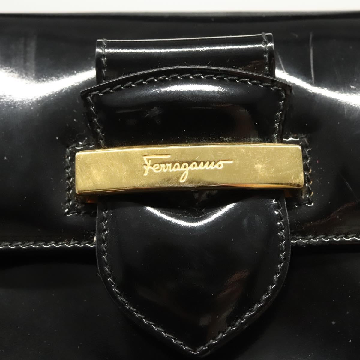 Salvatore Ferragamo Vintage Patent Leather Black Patent_Leather Handbag (Pre-Owned)