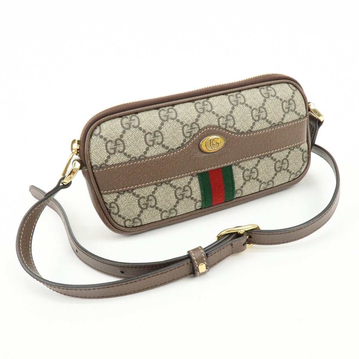 Gucci Ophidia Gg Coated Canvas Brown Leather Crossbody Bag Bag (Pre-Owned)