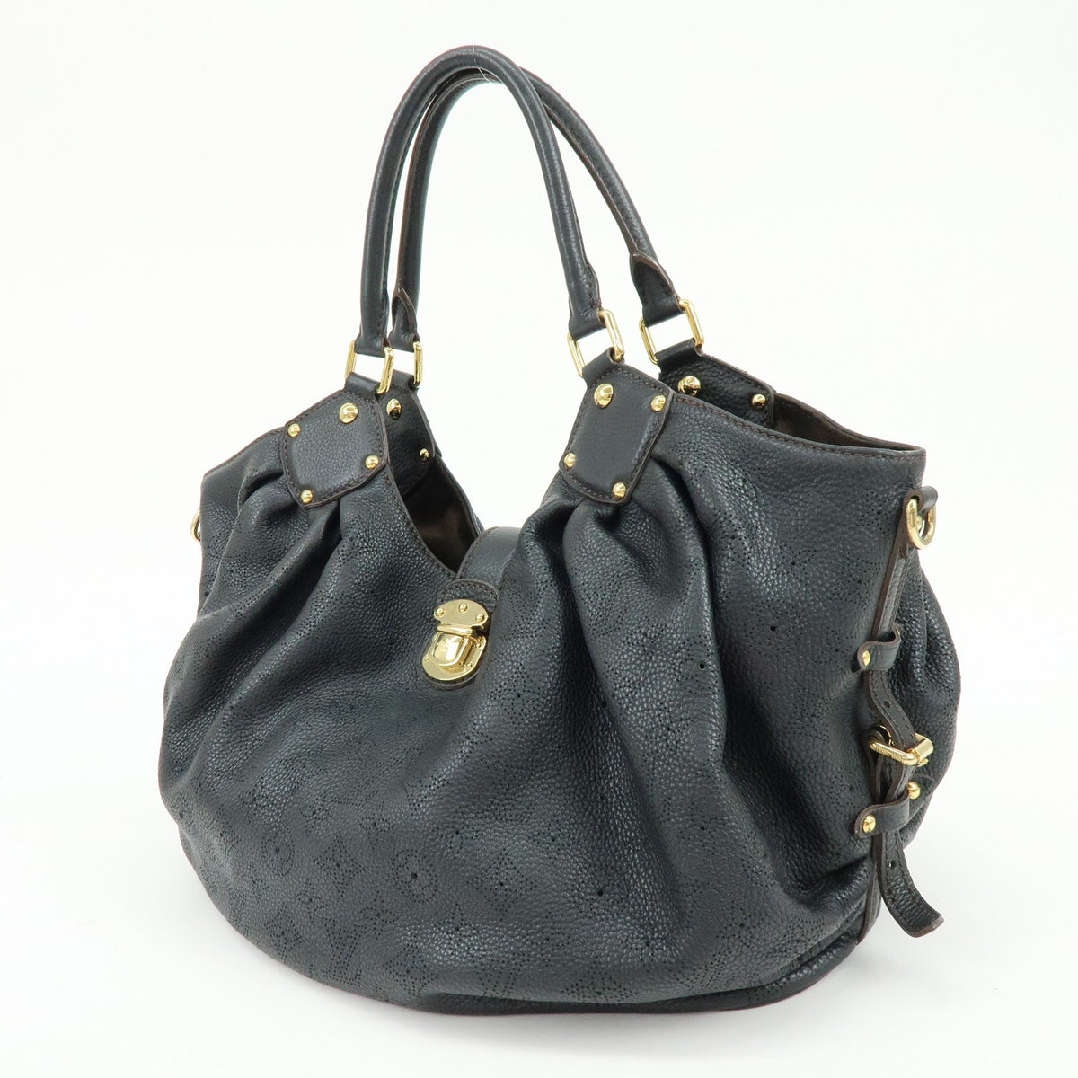 Louis Vuitton L Hobo Mahina Leather Black Leather Shoulder Bag Bag (Pre-Owned)