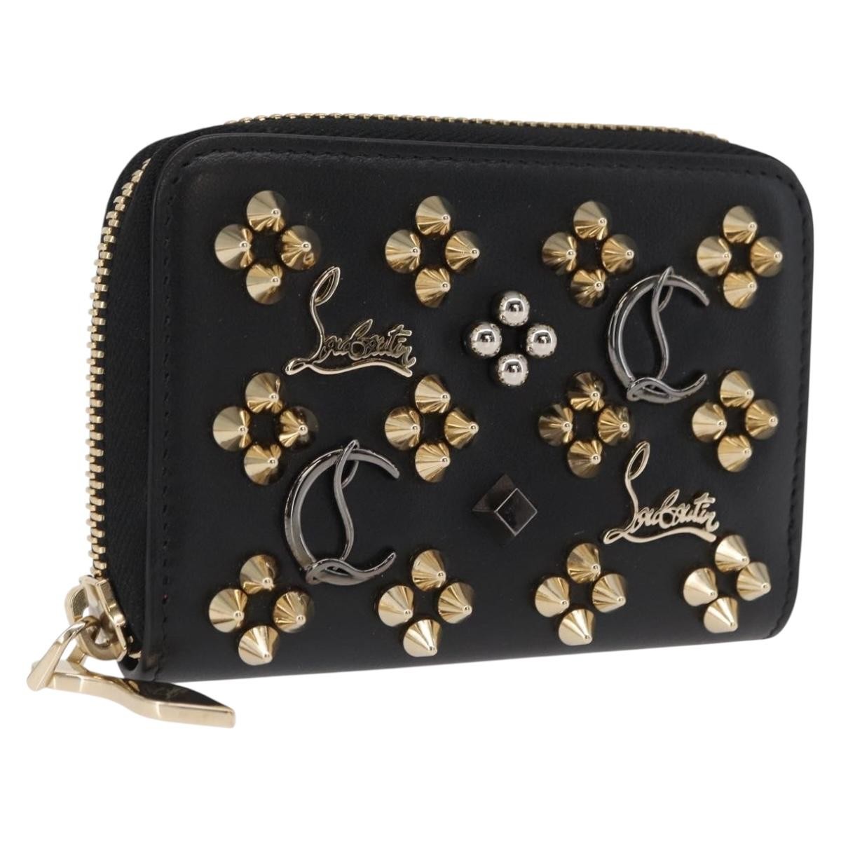 Christian Louboutin Panettone Coin Purse Embellished Leather Black Leather Wallets Accessory (Pre-Owned)