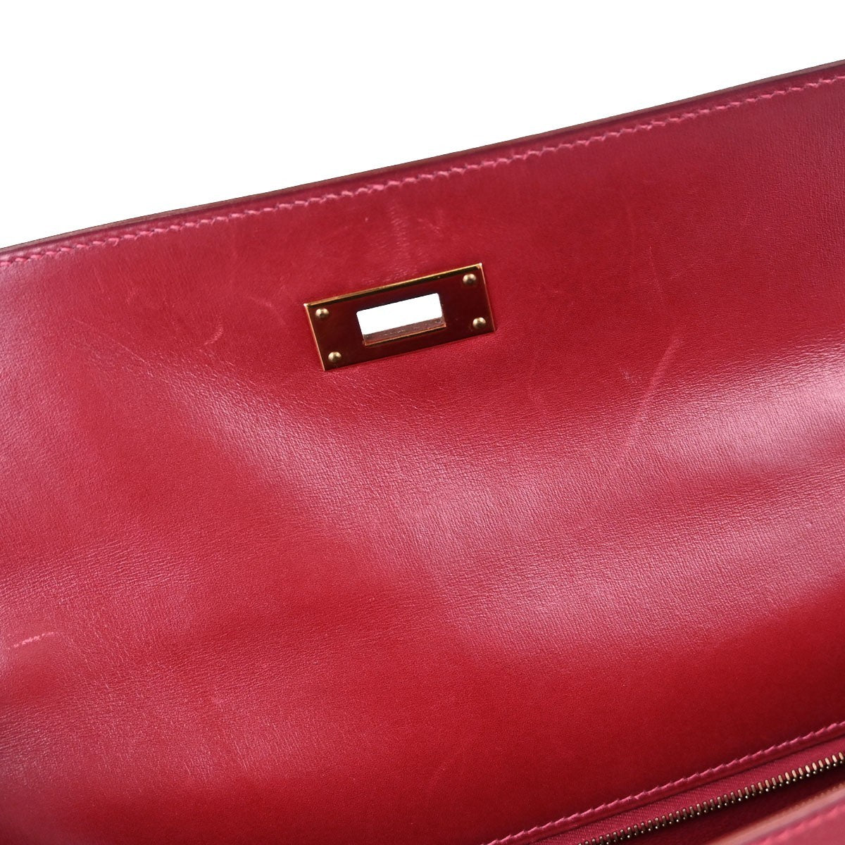 Hermes Kelly Red Box Calf With Gold Hardware Red Calfskin Handbag (Pre-Owned)