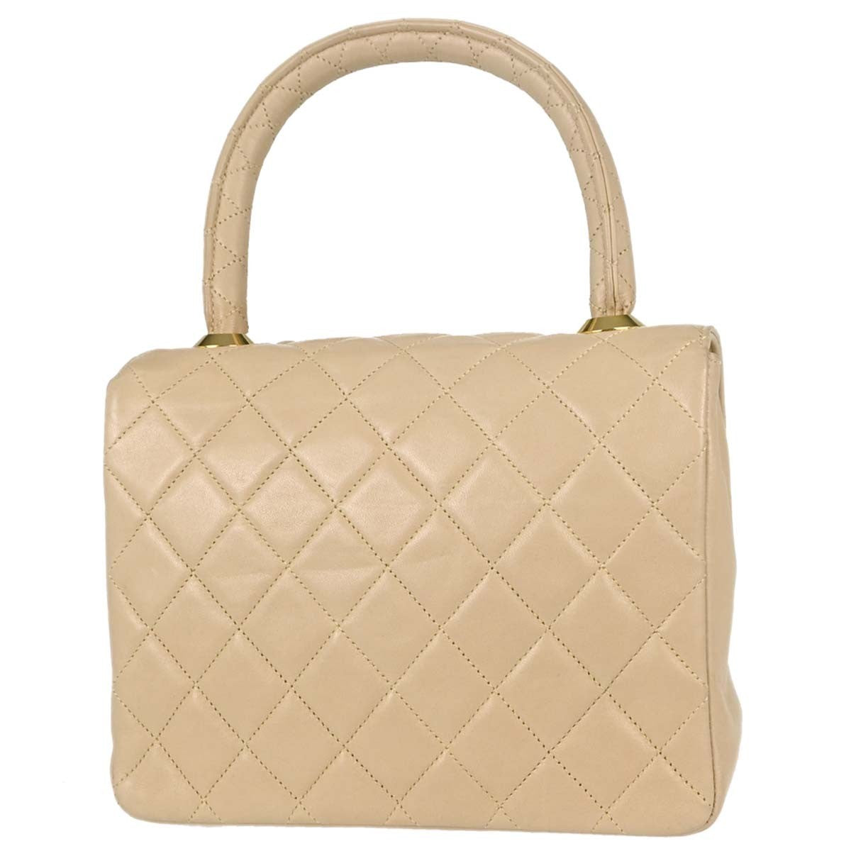 Chanel Cc Top Handle Flap Quilted Lambskin Beige Leather Handbag (Pre-Owned)