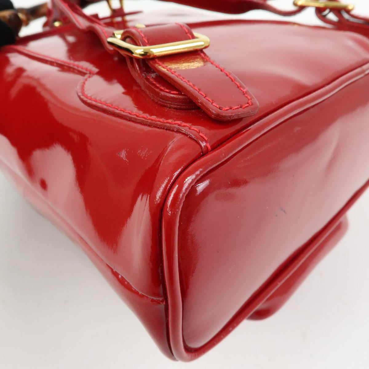 Gucci Vintage Bamboo Patent Red Patent_Leather Backpack Bag (Pre-Owned)