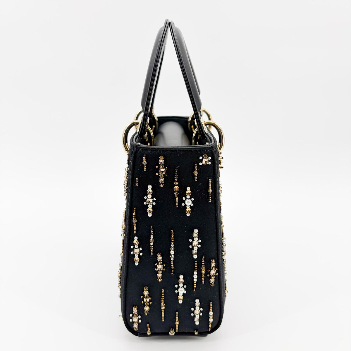 Christian Dior Lady Dior Black Satin And Bead Embroidery Black Other Handbag (Pre-Owned)
