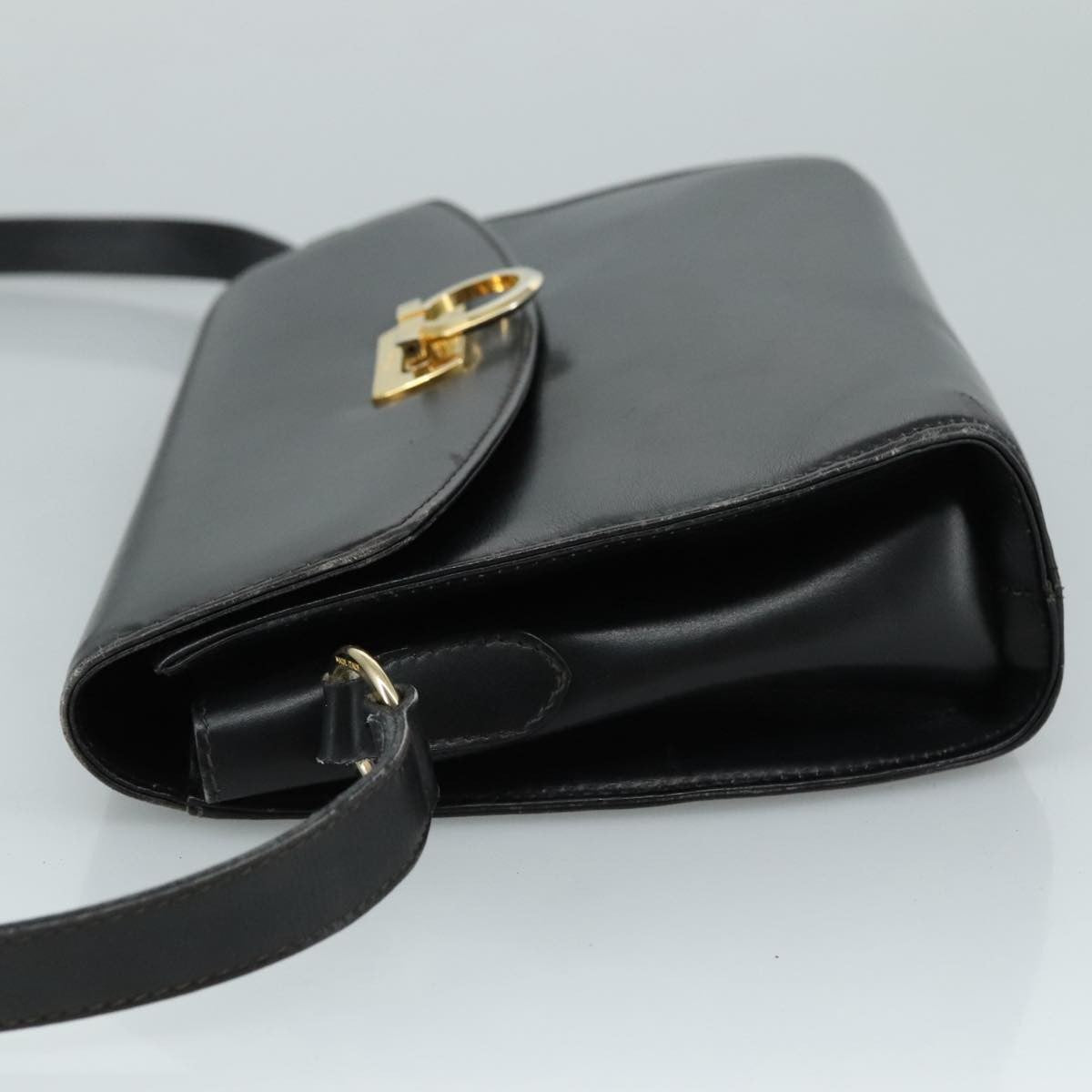 Salvatore Ferragamo Gancini Flap Leather Black Leather Shoulder Bag Bag (Pre-Owned)