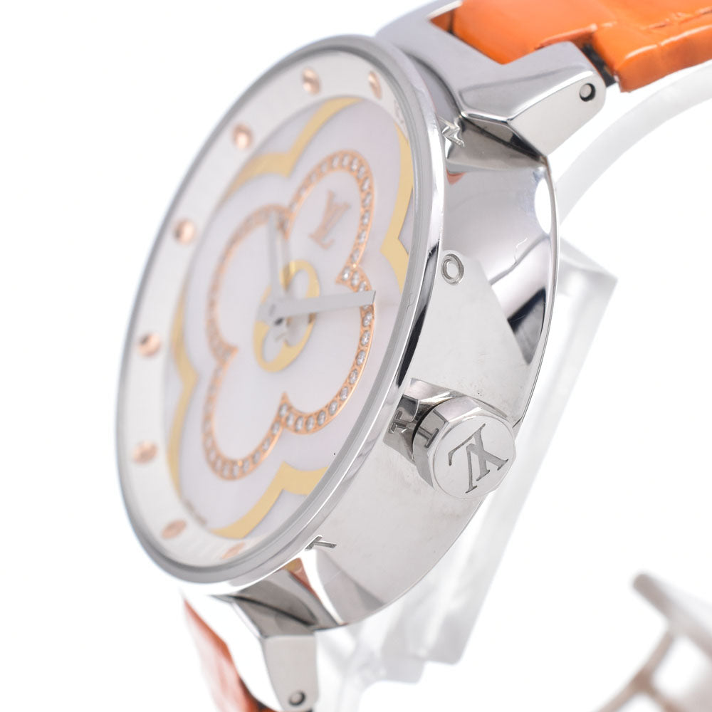Louis Vuitton Tambour Moon Divine Quartz Stainless Steel And Monogram Canvas With Diamond Markers Watch (Pre-Owned)