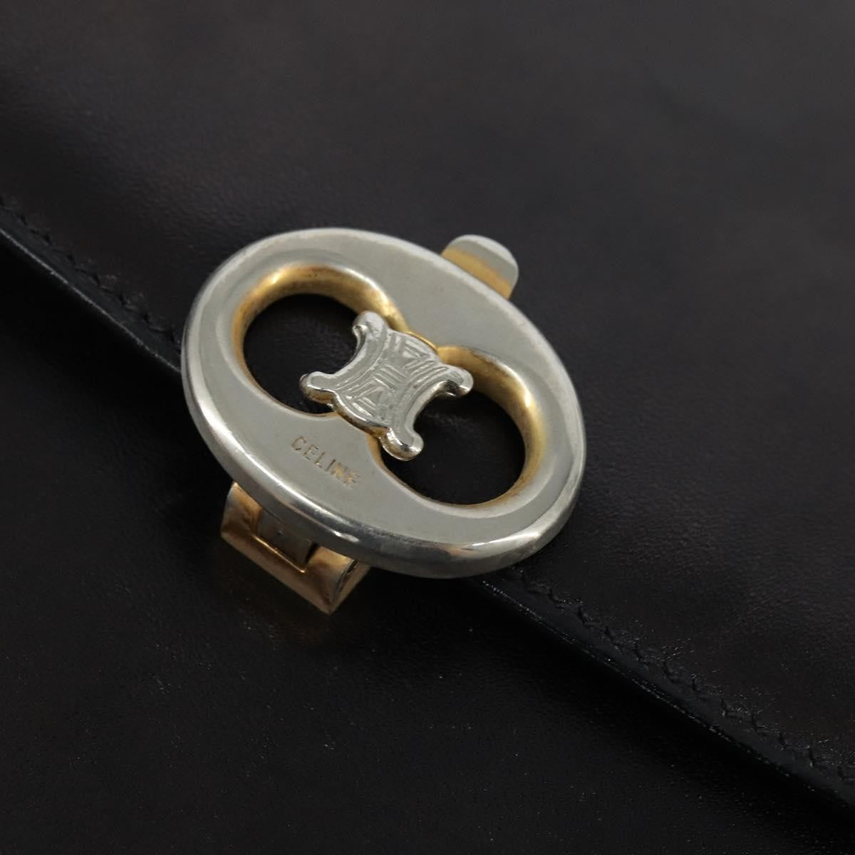 Celine Shoulder Leather Black Leather Shoulder Bag Bag (Pre-Owned)